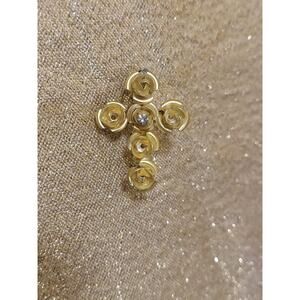 Vintage Yellow Rose Cross Pin Religious Christian Yellow Silver Tones Floral